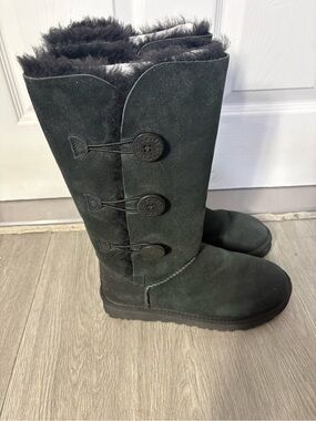 UGG Black Over-the-Knee Button Suede Boots